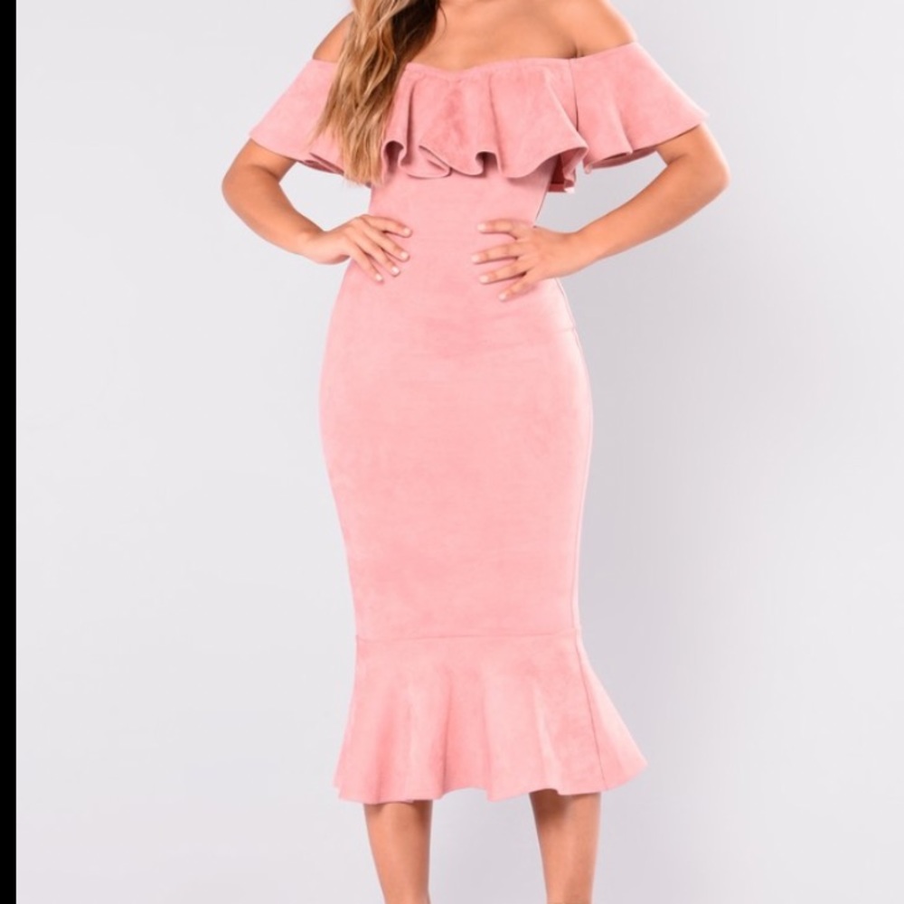 Off the Shoulder Suede Pink dress